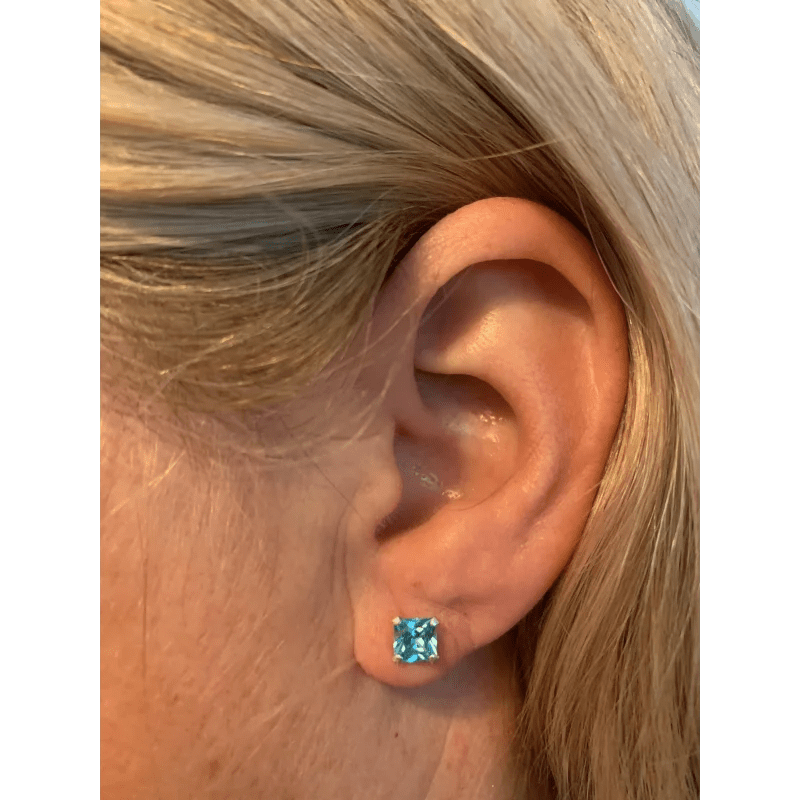 925 Zilveren Vierkante Zirkonia Oorbellen 4-8mm - Princess Cut Studs - 4mm / Paars -
