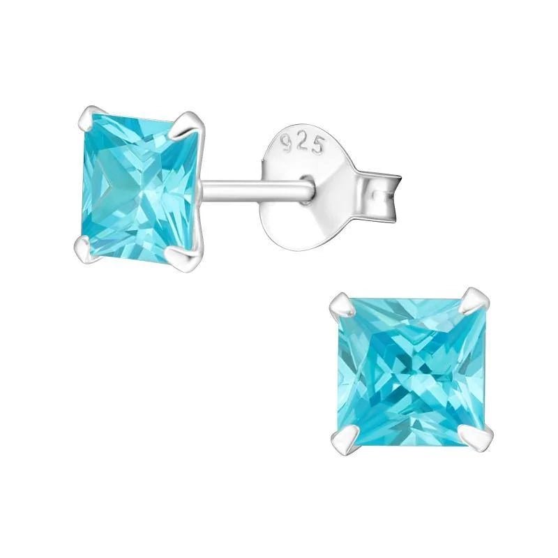 925 Zilveren Vierkante Zirkonia Oorbellen 4-8mm - Princess Cut Studs - 4mm / Paars -