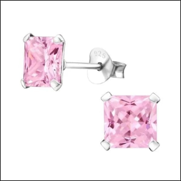925 Zilveren Vierkante Zirkonia Oorbellen 4-8mm - Princess Cut Studs - 6mm / Roze -
