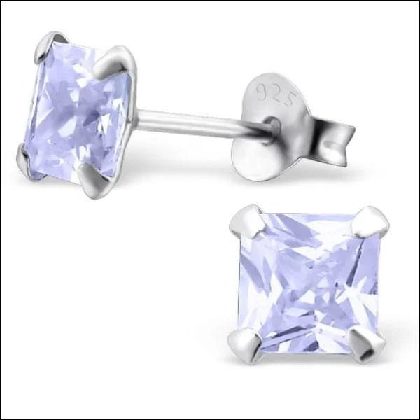 925 Zilveren Vierkante Zirkonia Oorbellen 4-8mm - Princess Cut Studs - 5mm / Lila -