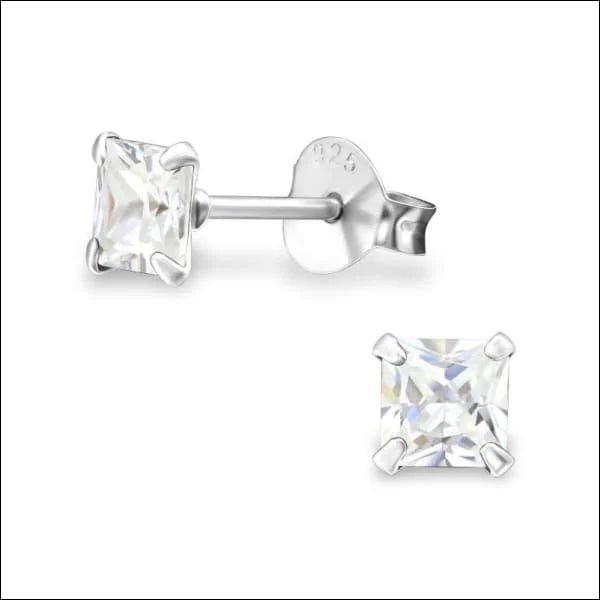925 Zilveren Vierkante Zirkonia Oorbellen 4-8mm - Princess Cut Studs - 5mm / Lila -