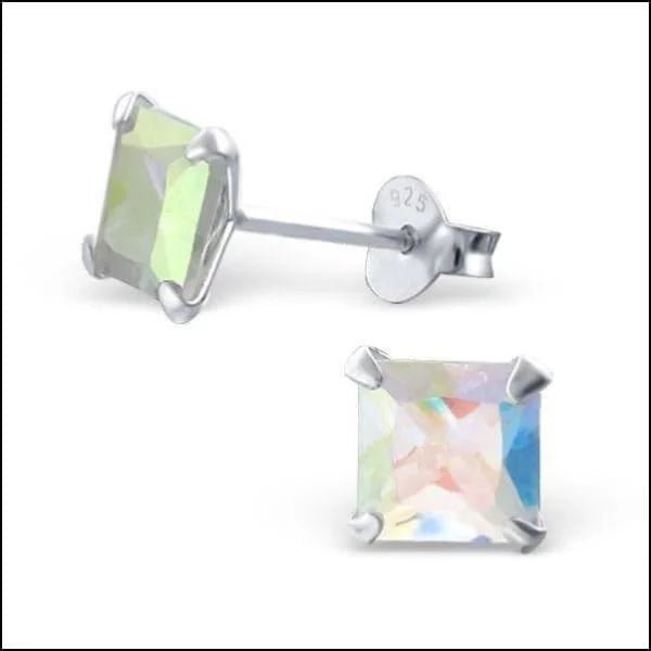 925 Zilveren Vierkante Zirkonia Oorbellen 4-8mm - Princess Cut Studs - 6mm / AB Transparant -