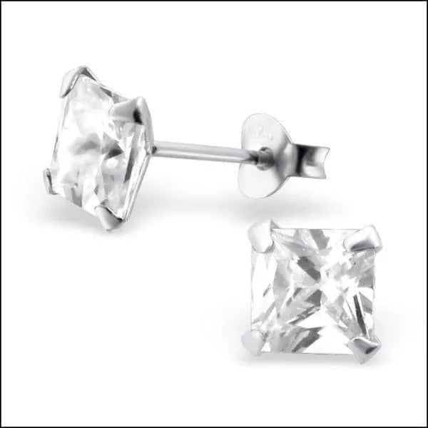 925 Zilveren Vierkante Zirkonia Oorbellen 4-8mm - Princess Cut Studs - 7mm / Paars -