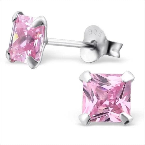 925 Zilveren Vierkante Zirkonia Oorbellen 4-8mm - Princess Cut Studs - 5mm / Roze -