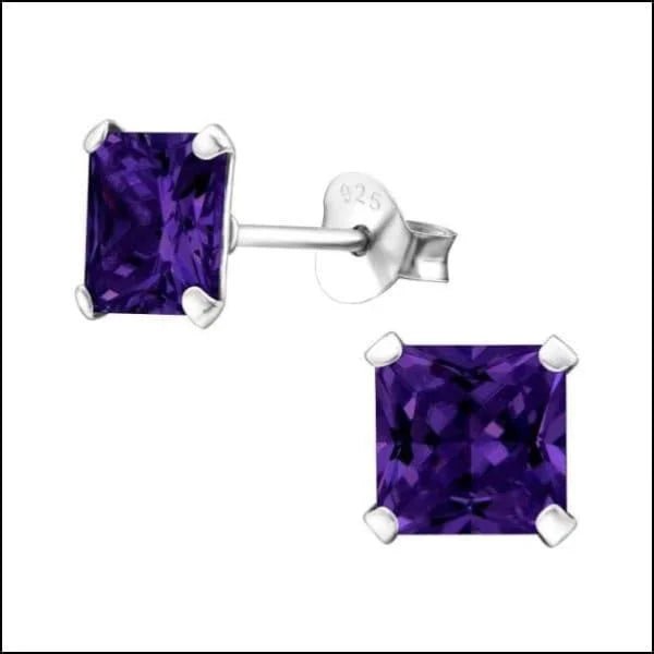 925 Zilveren Vierkante Zirkonia Oorbellen 4-8mm - Princess Cut Studs - 6mm / Paars -