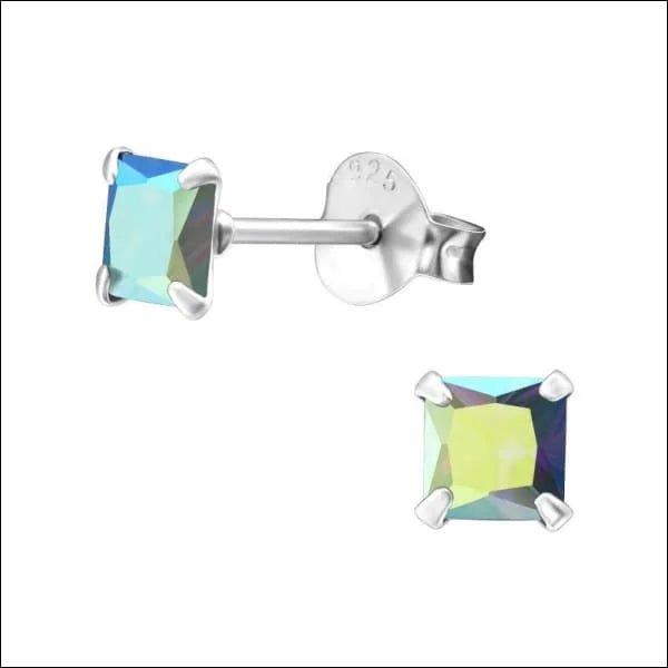 925 Zilveren Vierkante Zirkonia Oorbellen 4-8mm - Princess Cut Studs - 4mm / AB Paars -