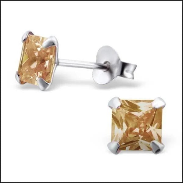 925 Zilveren Vierkante Zirkonia Oorbellen 4-8mm - Princess Cut Studs - 5mm / Champagne -