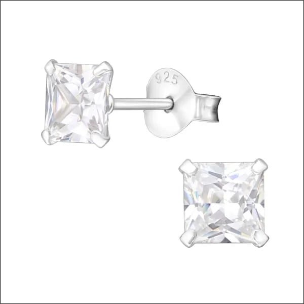 925 Zilveren Vierkante Zirkonia Oorbellen 4-8mm - Princess Cut Studs - 5mm / Transparant -
