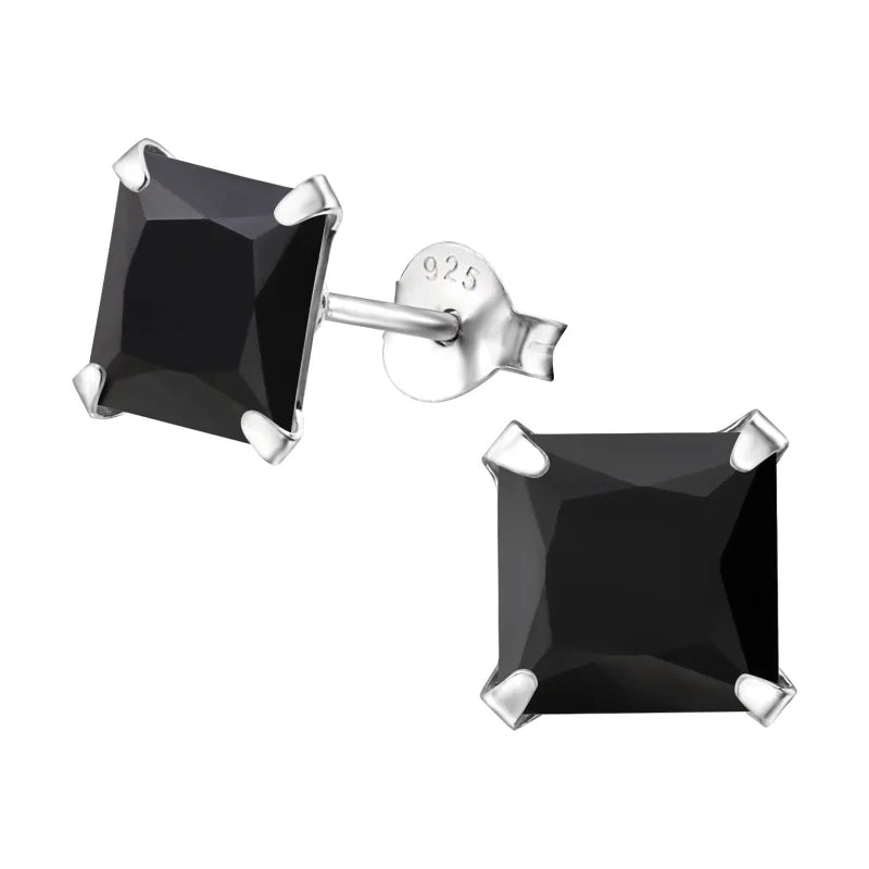 925 Zilveren Vierkante Zirkonia Oorbellen 4-8mm - Princess Cut Studs - 7mm / Zwart -