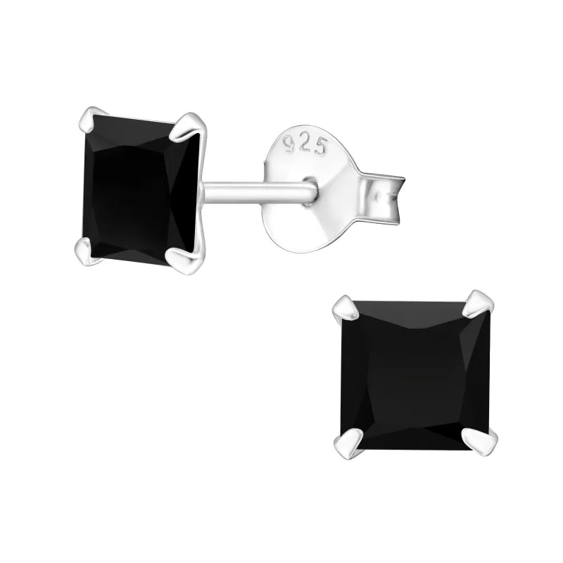 925 Zilveren Vierkante Zirkonia Oorbellen 4-8mm - Princess Cut Studs - 5mm / Zwart -