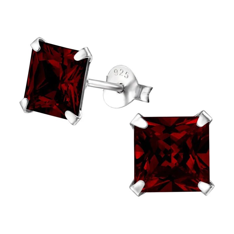 925 Zilveren Vierkante Zirkonia Oorbellen 4-8mm - Princess Cut Studs - 7mm / Rood -