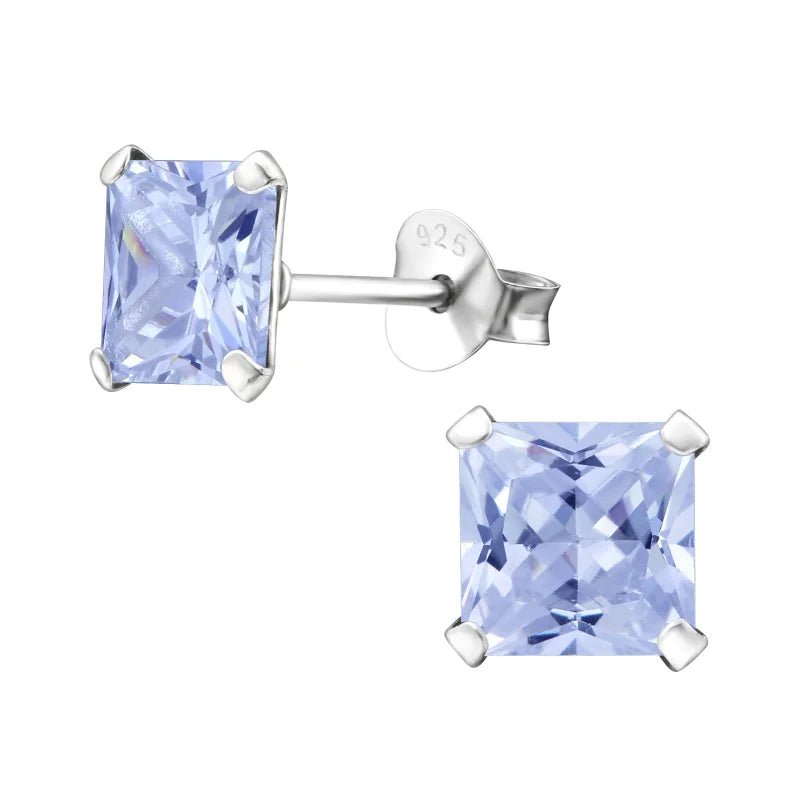 925 Zilveren Vierkante Zirkonia Oorbellen 4-8mm - Princess Cut Studs - 6mm / Lila -