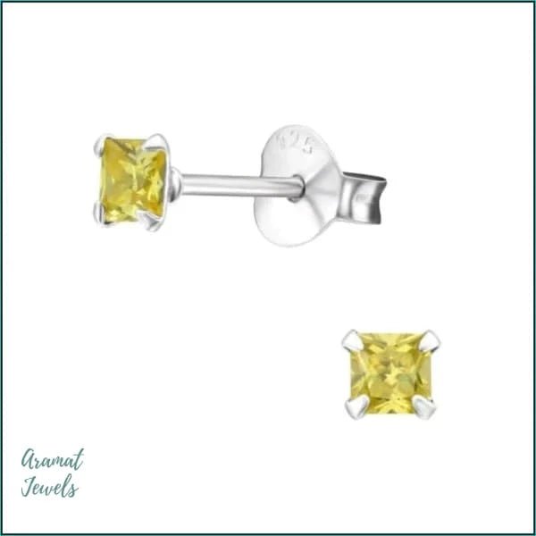 925 Zilveren Vierkante Zirkonia Oorbellen 4-8mm - Princess Cut Studs - 3mm / Geel -