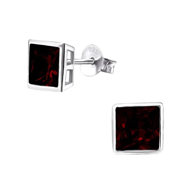 Zilveren Vierkante Oorbellen - Zirkonia 6mm - Rood -