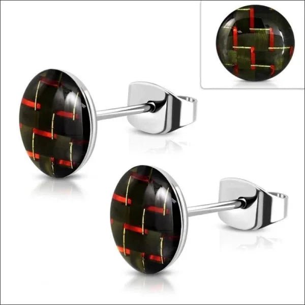 RVS Logo Oorknoppen Diverse Modellen 8mm - Stoere Oorstekers - 9.5mm / Gevlochten-Rood-Zwart -