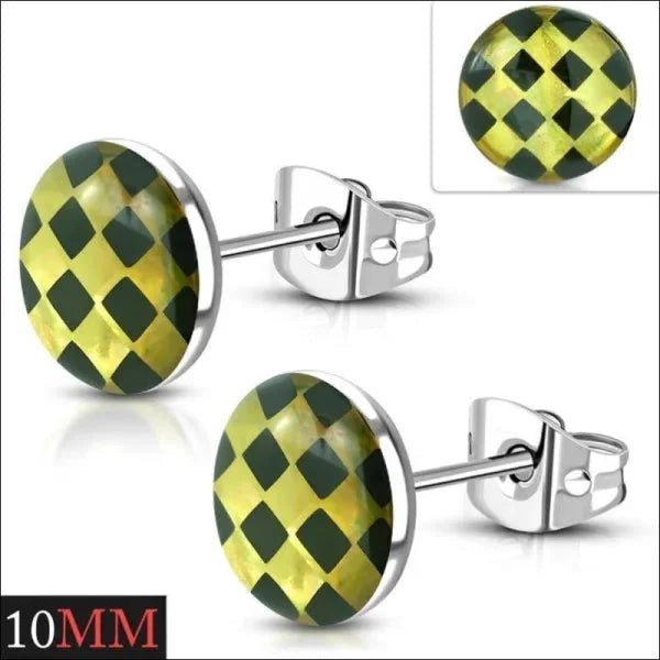 RVS Logo Oorknoppen Diverse Modellen 8mm - Stoere Oorstekers - 10mm / Stippen-Groen-Wit -