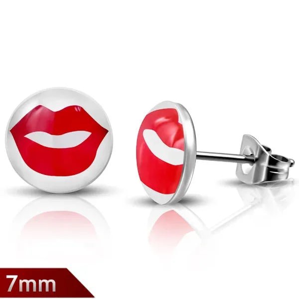 RVS Logo Oorknoppen Diverse Modellen 8mm - Stoere Oorstekers - 7mm / Mond-Rood-Wit -