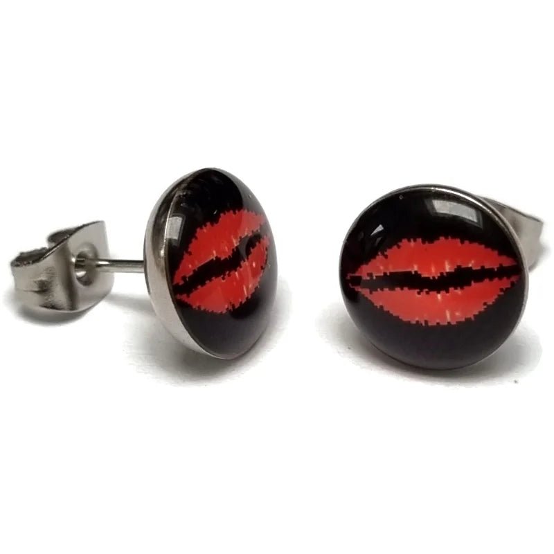 RVS Logo Oorknoppen Diverse Modellen 8mm - Stoere Oorstekers - 10mm / Mond-Rood-Zwart -