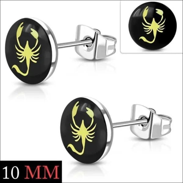 RVS Logo Oorknoppen Diverse Modellen 8mm - Stoere Oorstekers - 10mm / Schorpioen-Zwart-Geel -