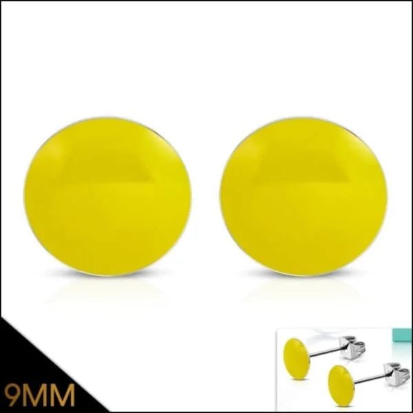 RVS Ronde Oorbellen Kleurrijk Emaille - Vrolijke Oorstekers - 9mm / Geel -