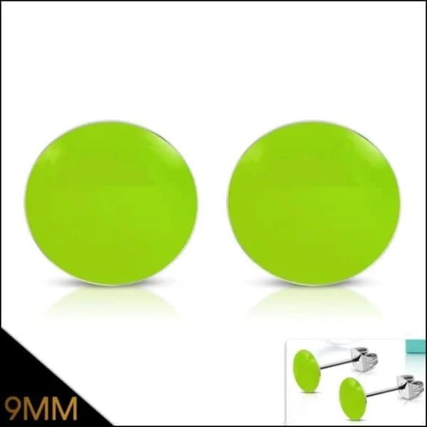 RVS Ronde Oorbellen Kleurrijk Emaille - Vrolijke Oorstekers - 9mm / Fel Groen -