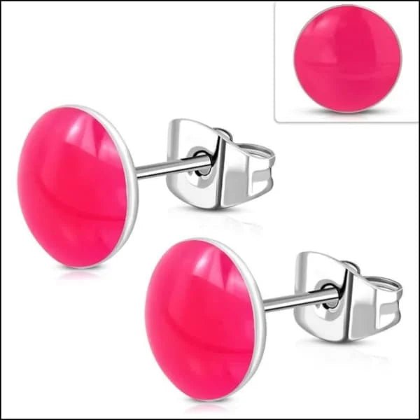RVS Ronde Oorbellen Kleurrijk Emaille - Vrolijke Oorstekers - 9mm / Fel Groen -