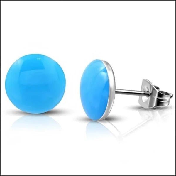 RVS Ronde Oorbellen Kleurrijk Emaille - Vrolijke Oorstekers - 7mm / Licht Blauw -