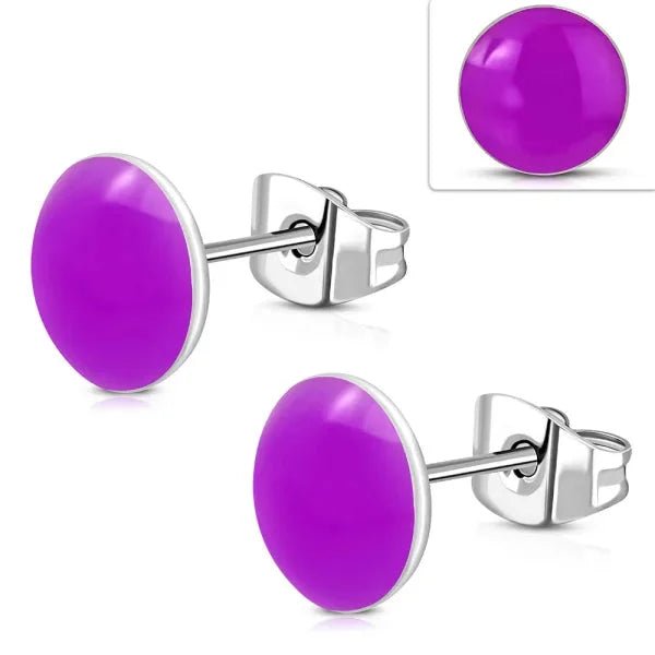 RVS Ronde Oorbellen Kleurrijk Emaille - Vrolijke Oorstekers - 6mm / Paars -