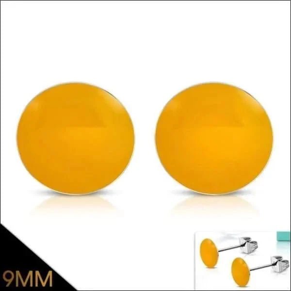 RVS Ronde Oorbellen Kleurrijk Emaille - Vrolijke Oorstekers - 9mm / Oranje -