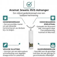 Stalen Ashanger Staaf met Zirkonia &acirc;&euro;&ldquo; Sierlijk Gedenksieraad Zilver & Goud - O