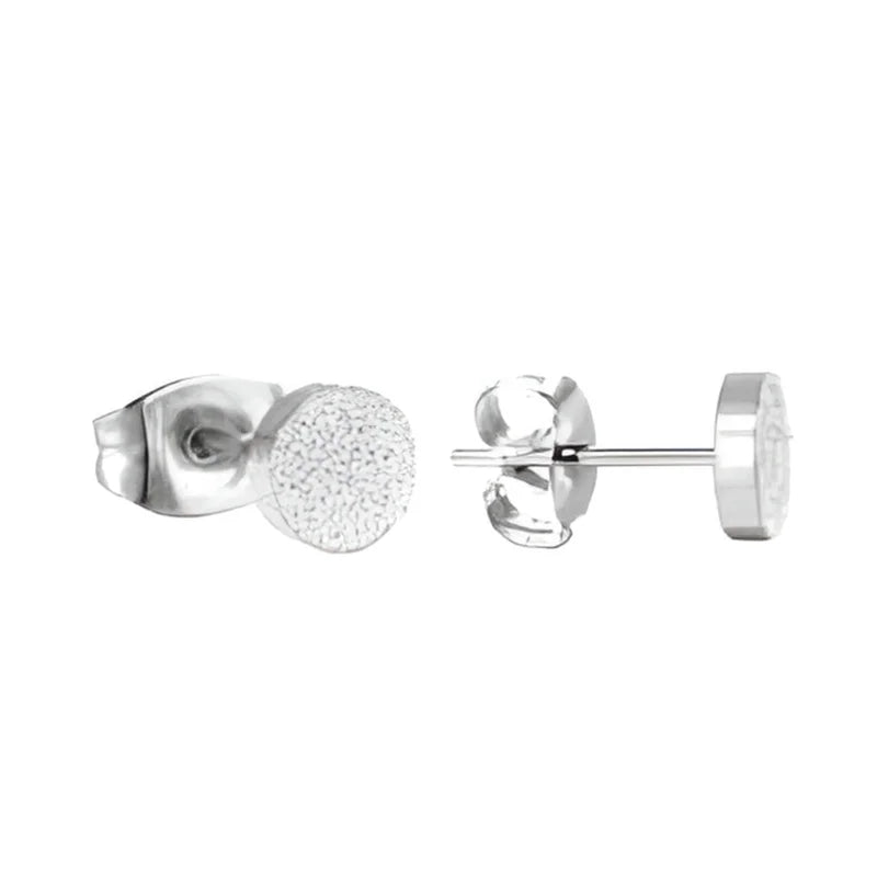 RVS Ronde Zweerknopjes Oorbellen 6mm - Staal - Zilverkleurig Sandblasted / 7mm -