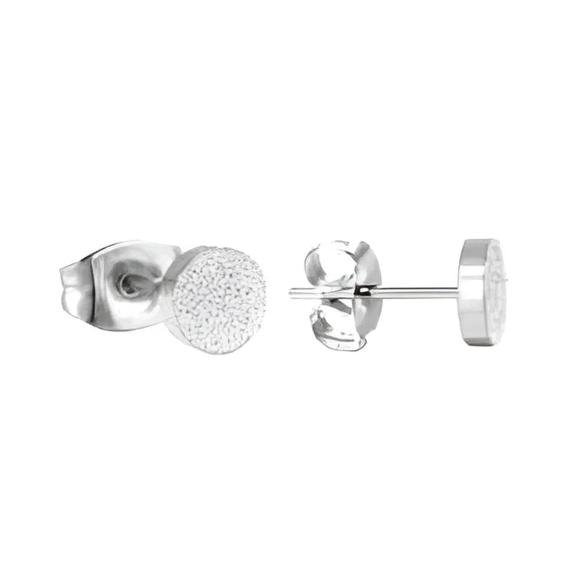 RVS Ronde Zweerknopjes Oorbellen 6mm - Staal - Zilverkleurig Sandblasted / 4mm -