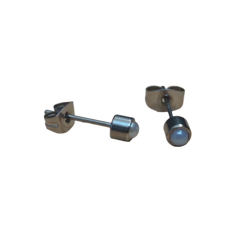 Elegante Stalen Parel Oorbellen 4mm - Zilverkleurig/Wit -