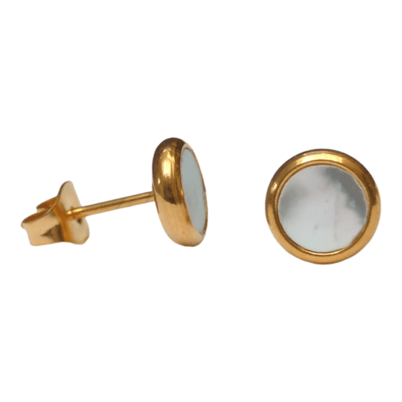 RVS Schelp Oorbellen Wit Zwart 12mm - Shell Studs - Goudkleurig / 8mm / Wit -