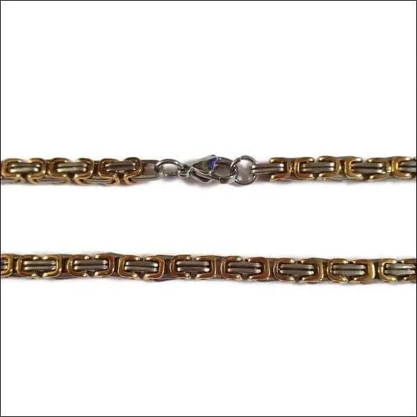 RVS Koningsketting Vierkant Bicolor &acirc;&euro;&ldquo; Zilver & Goudkleurig Stoere Ketting Man