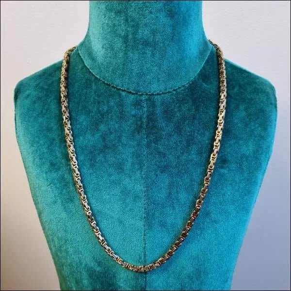 RVS Koningsketting Vierkant Bicolor &acirc;&euro;&ldquo; Zilver & Goudkleurig Stoere Ketting Man