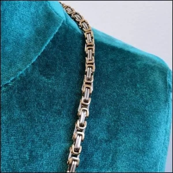 RVS Koningsketting Vierkant Bicolor &acirc;&euro;&ldquo; Zilver & Goudkleurig Stoere Ketting Man