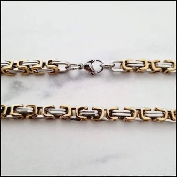 RVS Koningsketting Vierkant Bicolor &acirc;&euro;&ldquo; Zilver & Goudkleurig Stoere Ketting Man