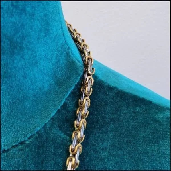RVS Koningsketting Vierkant Bicolor &acirc;&euro;&ldquo; Zilver & Goudkleurig Stoere Ketting Man