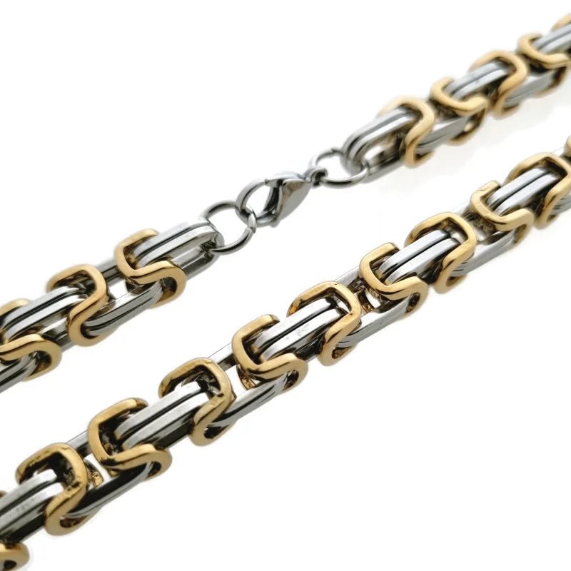 RVS Koningsketting Vierkant Bicolor &acirc;&euro;&ldquo; Zilver & Goudkleurig Stoere Ketting Man