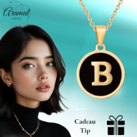 Stalen letter Ketting in goudkleur met zwart - A - Unisex