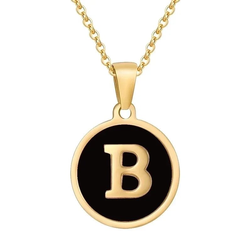 Stalen letter Ketting in goudkleur met zwart - B - Unisex