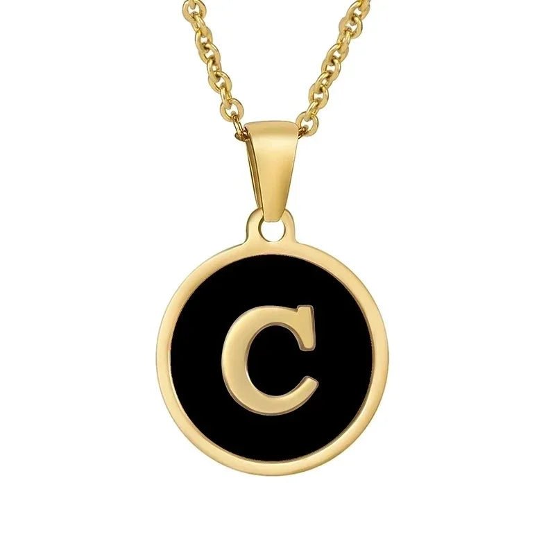 Stalen letter Ketting in goudkleur met zwart - C - Unisex