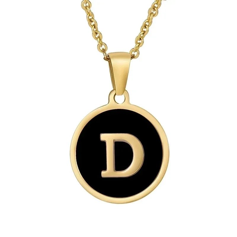 Stalen letter Ketting in goudkleur met zwart - D - Unisex
