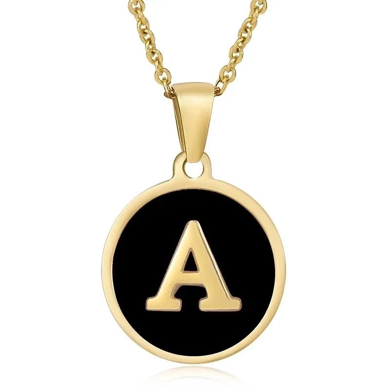 Stalen letter Ketting in goudkleur met zwart - E - Unisex