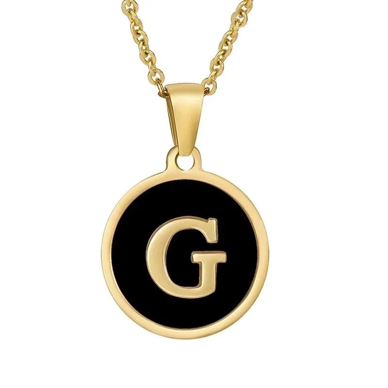 Stalen letter Ketting in goudkleur met zwart - G - Unisex