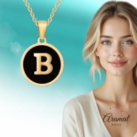 Stalen letter Ketting in goudkleur met zwart - G - Unisex