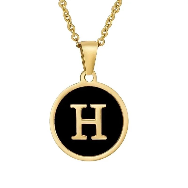 Stalen letter Ketting in goudkleur met zwart - H - Unisex