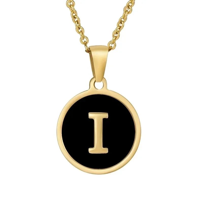Stalen letter Ketting in goudkleur met zwart - I - Unisex