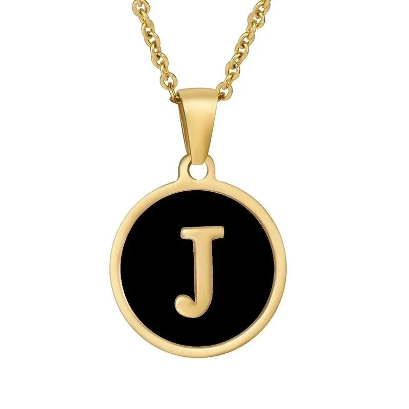 Stalen letter Ketting in goudkleur met zwart - J - Unisex